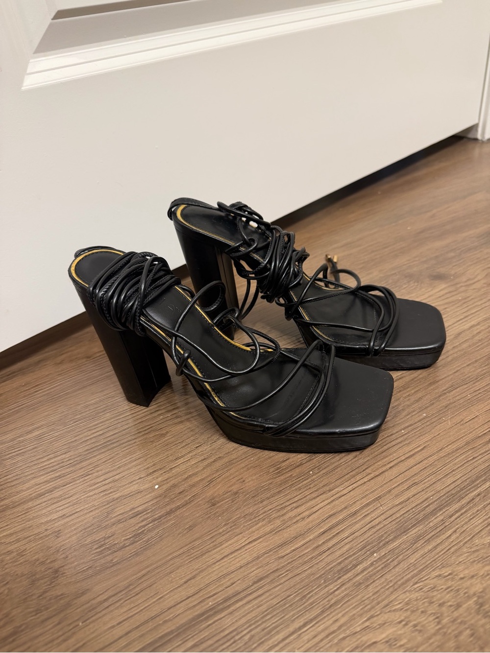 Black Strappy Platform High Heel Sandals